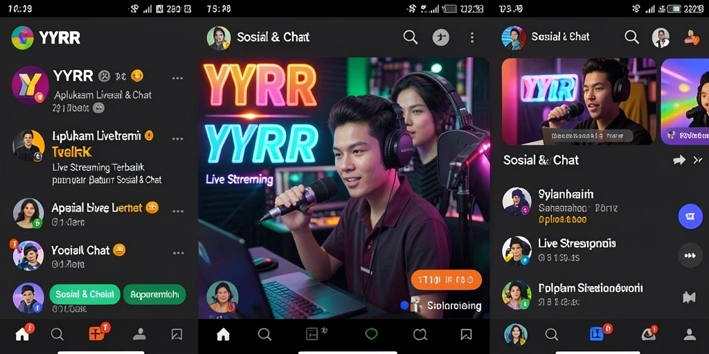 Tampilan antarmuka aplikasi YYRR dengan fitur Live Streaming.