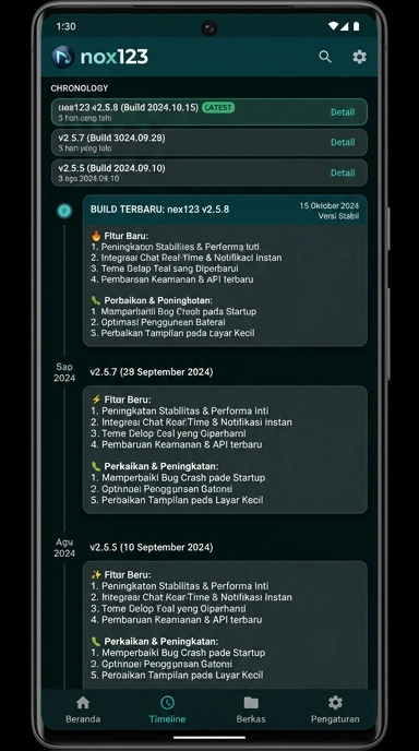 Tampilan riwayat versi nox123